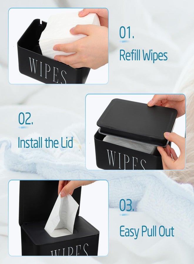 Singhoow 4 Pack Baby Wipes Dispenser Refillable Wipe Holder with Lid Toilet Wipes Container for Bathroom Tissue Paper Storage Box for Home Office (Black) - Image 3
